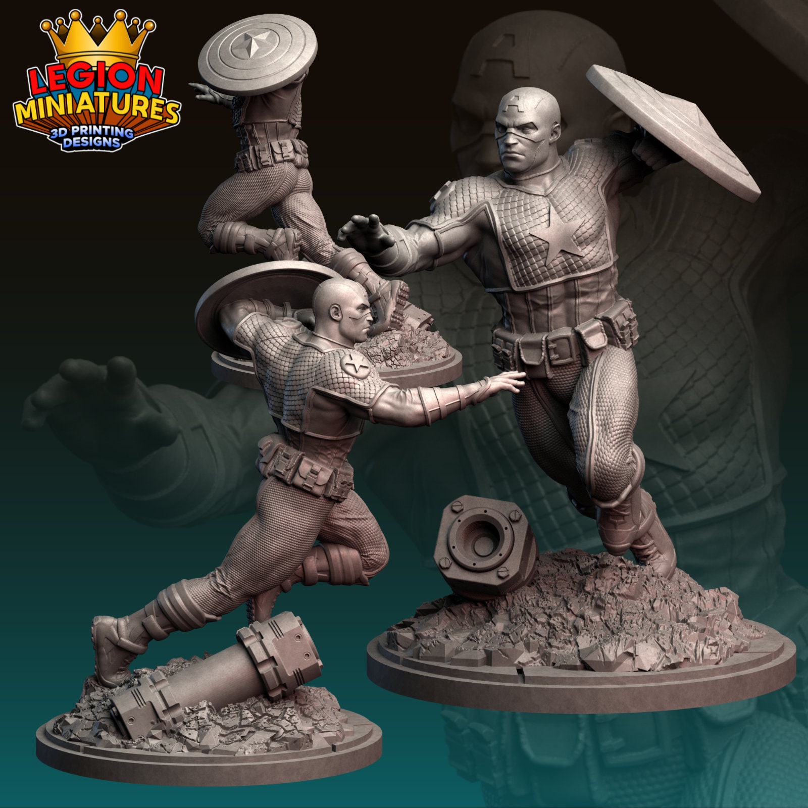 Ultimate Shieldman 40mm scale on 35mm base by Legion Miniatures Great for Display, Superhero RPGs, and other Tabletop Games