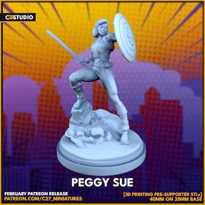 Peggy Sue 40 mm auf 35 mm Base von C27 Miniatures Super geeignet für Crisisstecken, Superhelden-Rollenspiele, und andere Sci-Fi Tabletop Spiele