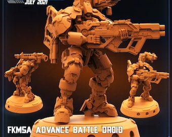 FKMSA Advance Battle Droid Armored Heavyarms Unit A by Papsikels Great for Cyberpunk, Shadowrun, Stargrave, and other Scifi Table Top Games