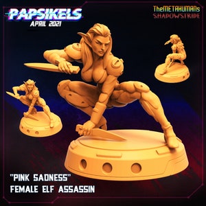 Pink Sadness Female Elf Assassin by Papsikels Great for Cyberpunk,Shadowrun, Stargrave, Starfinder and other Scifi Tabletop Games