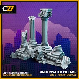 Underwater Broken Pillars set of 4 by C27 Miniatures Great for Crisis Protocol, Superhero RPGs, and other Sci-Fi Tabletop Games