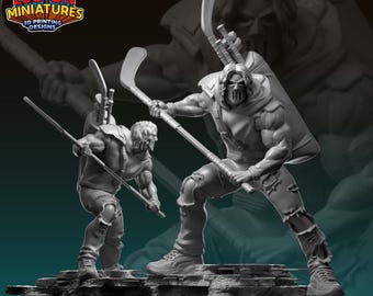 Hockey Slasher a escala de 40 mm sobre base de 35 mm de Legion Miniatures. Ideal para exhibiciones, juegos de rol de superhéroes y otros juegos de mesa.