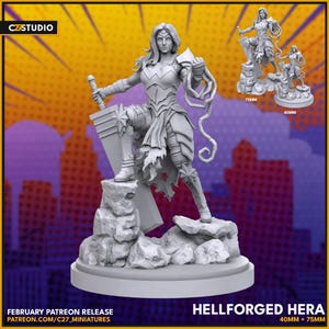 Hellforger Hera 40mm on 35mm Base by C27 Miniatures Great for Crisis Protocol, Superhero RPGs, and other Sci-Fi Tabletop Games