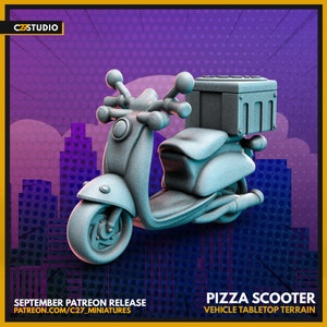pizza scooter by C27 Miniatures Great for Crisis Protocol, Superhero RPGs, and other Sci-Fi Tabletop Games