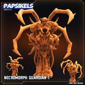 Peut inclure: Modèle 3D imprimé en orange-brun détaillé d'un Necromorph Guardian du jeu vidéo Dead Space. Le modèle a de multiples membres grêles et un corps charnu grotesque.
