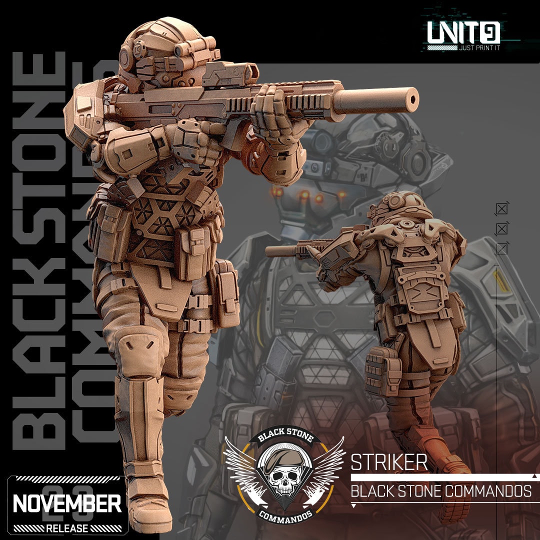 Striker - Black Stone Commandos from Unit 9 Great for Cyberpunk, Human Interface, Shadowrun, and other Scifi Tabletop Game