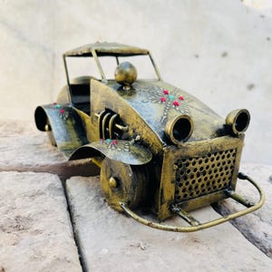 Antique Car Handcrafted Iron Sculpture Recycled Metal Art, Eco-Friendly Decor, Artisan Crafted Home Accent,Hand Painted Gift For Celebration