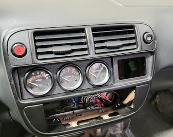 3 Gauge Pod Radio Single Din TEXTURED Triple 52mm Civic Del Sol CRX Honda Stereo
