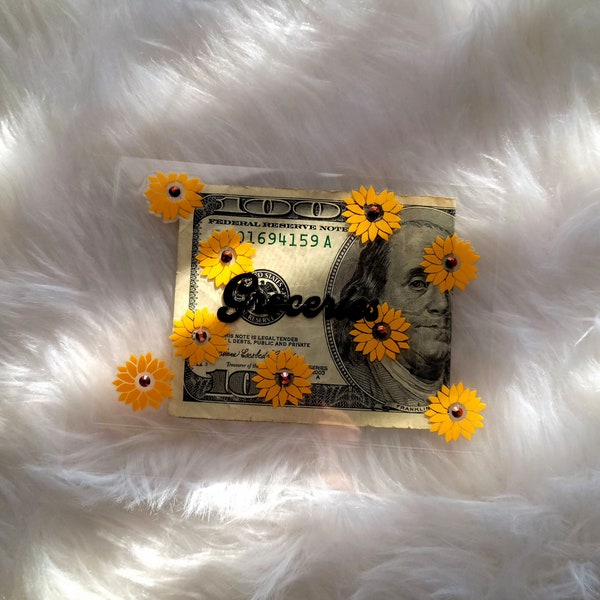 Rhinetsone Sunflower Print Mini Cash Envelopes, Cash Envelope Set, Cash Envelopes, Money Envelope, Laminated Envelopes