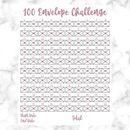 100 envelope challenge chart free printable 100 envelope challenge chart free printable