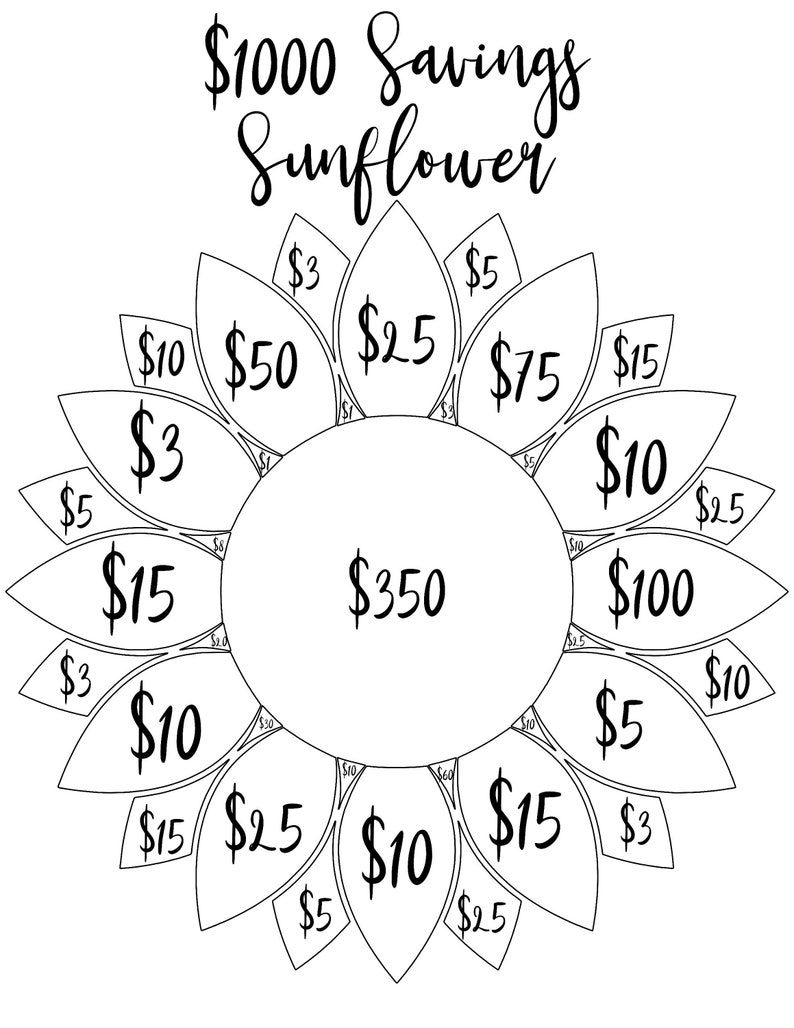 Savings Sunflower Coloring Page, Color by number, Savings Challenge, Save by Color image 2