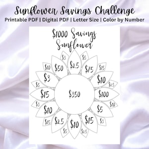 Savings Sunflower Coloring Page, Color by number, Savings Challenge, Save by Color