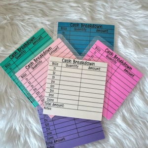 Reusable laminated Cash Breakdown Teller Slip