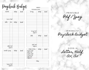 Printable Paycheck Budget Tracker, Bi-weekly Budget Tracker, Budgeting Tracker, Minimalist