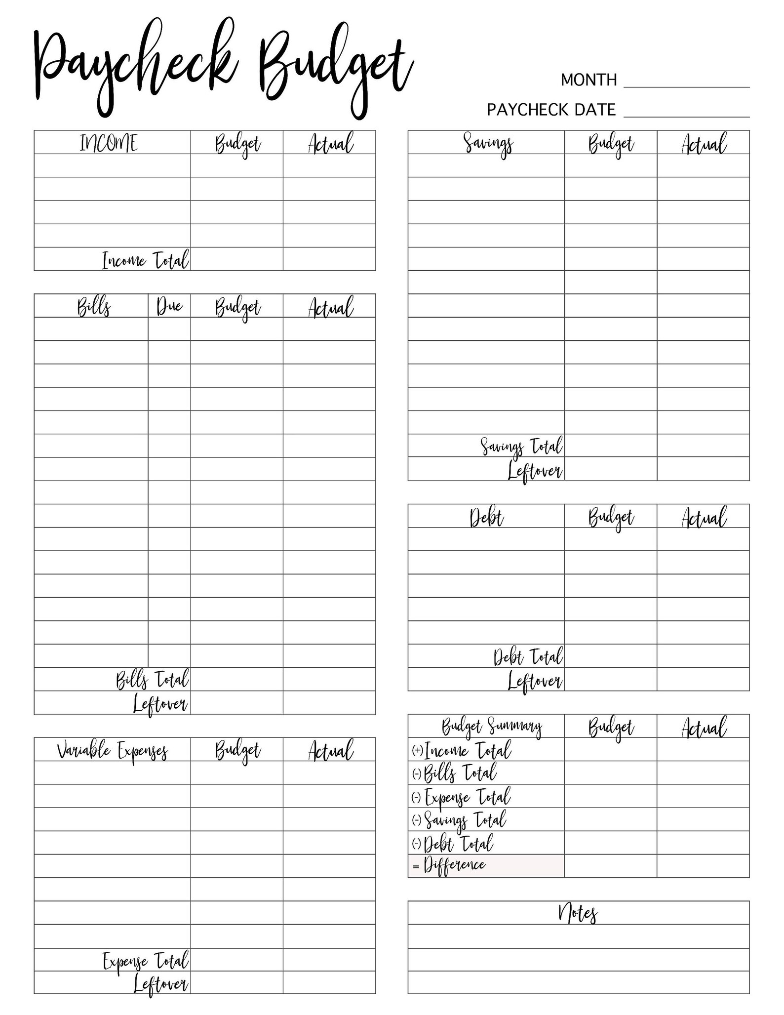 Paycheck Tracker Template