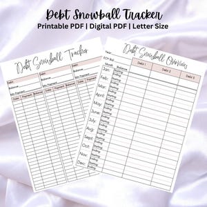 Printable Debt Snowball Traker and Yearly Overview, Printable Debt Tracker, Minimalist
