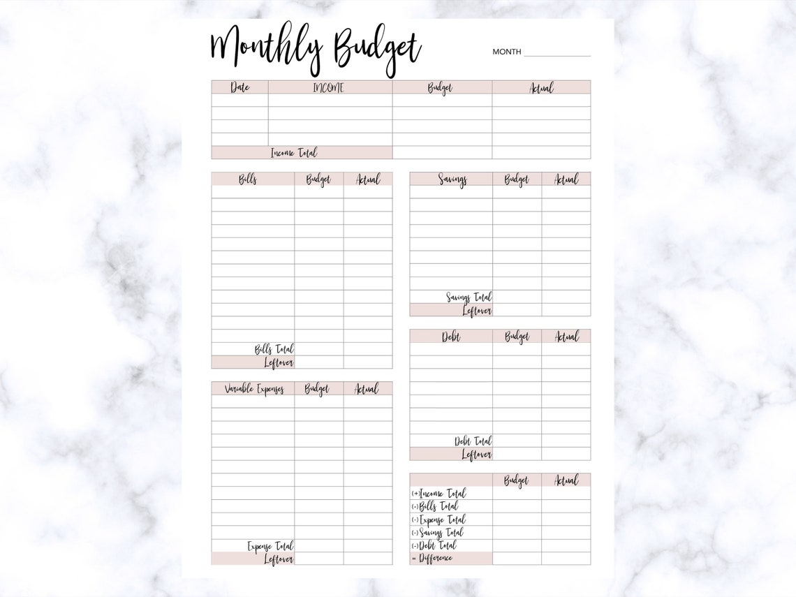 Printable Monthly Budget Tracker | Etsy