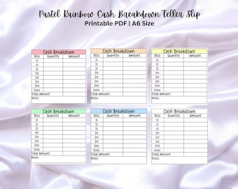 Pastel Rainbow Cash Breakdown Teller Slips (Digital Download)