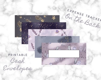 Printable Cash Envelope with Expense Tracker, Cash Envelope System, Printable Envelopes, Celestial Theme