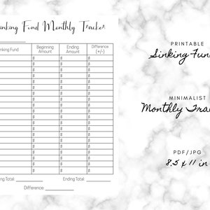 Sinking Funds Monthly Tracker, Printable Savings Tracker