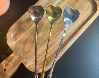 Stainless Steel Heart Shaped Coffee Stirrer || Gold or Silver Coffee Spoon || Heart Coffee Spoon || Coffee Drinkware Accessories