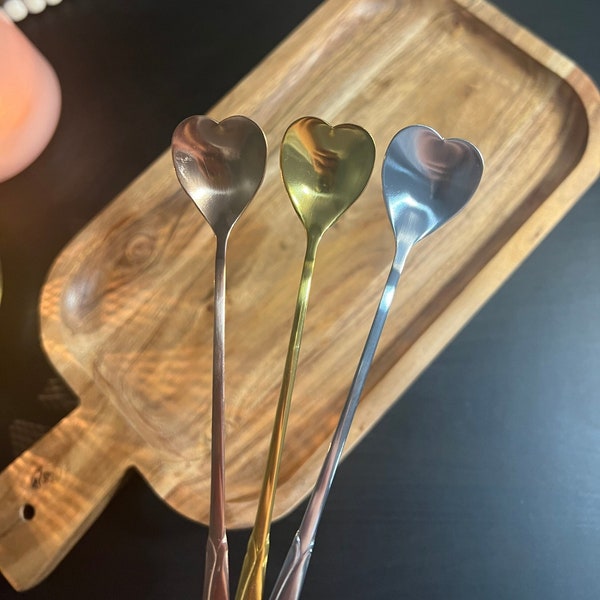 Stainless Steel Heart Shaped Coffee Stirrer || Gold or Silver Coffee Spoon || Heart Coffee Spoon || Coffee Drinkware Accessories