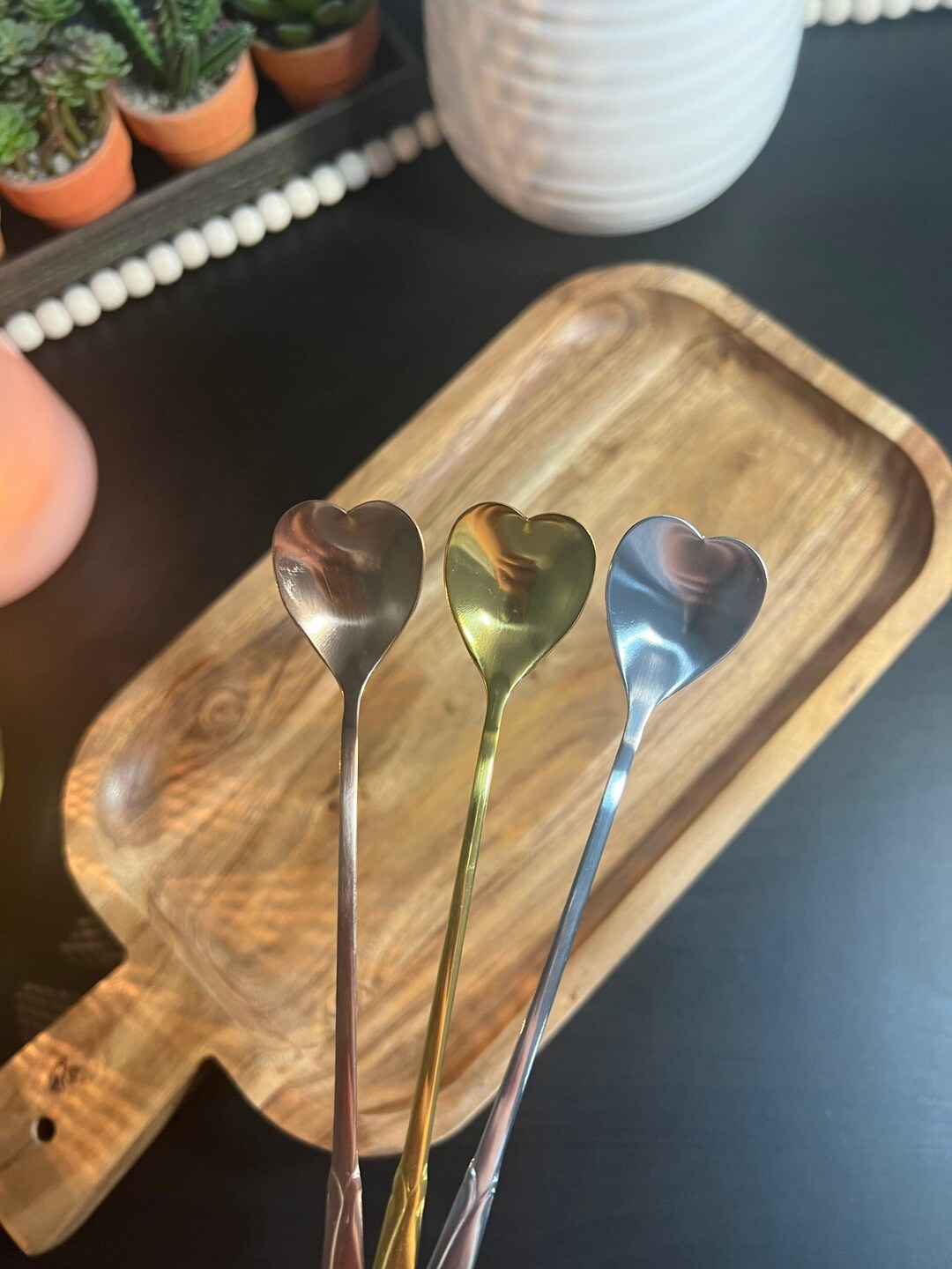Stainless Steel Heart Shaped Coffee Stirrer Gold or Silver Coffee Spoon