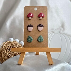 Fall Studs Pack 2. Mushroom, Acorn, Leaves, Polymer Clay Earrings