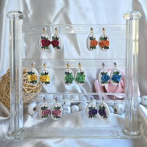 Dainty Florals Polymer Clay Dangle Earrings Valentines Gifts for Her