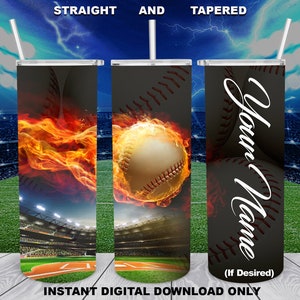 Baseball in Flames, 20oz Skinny Tumbler, Sublimation Design for Straight/Tapered PNG File, Digital Download, 300 DPI