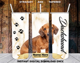 Dachshund Dog, 20oz Skinny Tumbler, Sublimation Design for Straight/Tapered, PNG File, Digital Download, 300 DPI