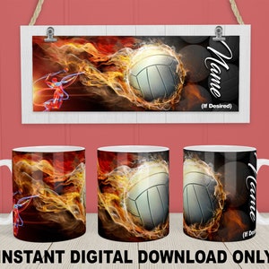 Basketball in Flammen, 11 Unzen, 12 Unzen und 15 Unzen Becher Sublimation Designs, PNG-Dateien, Full Wrap für Becher, 300 DPI
