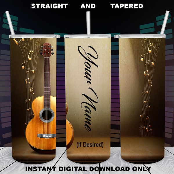 Acoustic Guitar, 20oz Skinny Tumbler, Sublimation Design for Straight/Tapered, PNG File, Digital Download, 300 DPI