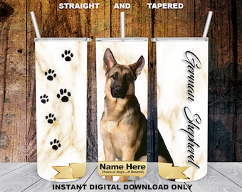 German Shepherd, 20oz Skinny Tumbler, Sublimation Designs for Straight/Tapered, PNG File, Digital Download, 300 DPI
