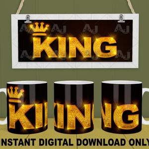 King and Queen, 11oz, 12oz and 15oz Mug Sublimation Designs, PNG Files, Full Wrap For Mug, 300 DPI