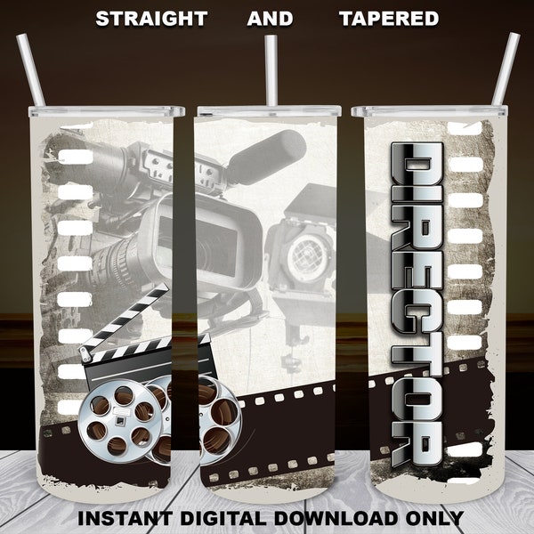 Film Director, 20oz Skinny Tumbler, Sublimation Design for Straight/Tapered, PNG File, Digital Download, 300 DPI