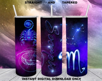 20oz magere beker, sublimatieontwerp, Schorpioen, dierenriemontwerp voor recht/taps toelopend png-bestand, digitale download