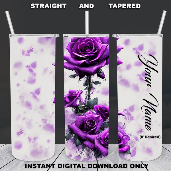 Purple Roses Art, 20oz Skinny Tumbler, Sublimation Design for Straight/Tapered, PNG File, Digital Download, 300 DPI