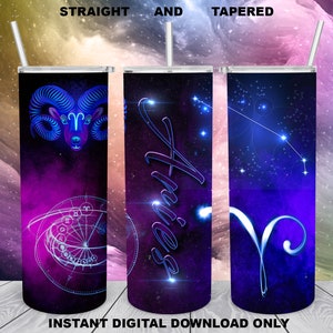 20oz magere beker, sublimatieontwerp, ram sterrenbeeldontwerp voor recht/taps toelopend png-bestand, digitale download afbeelding 1