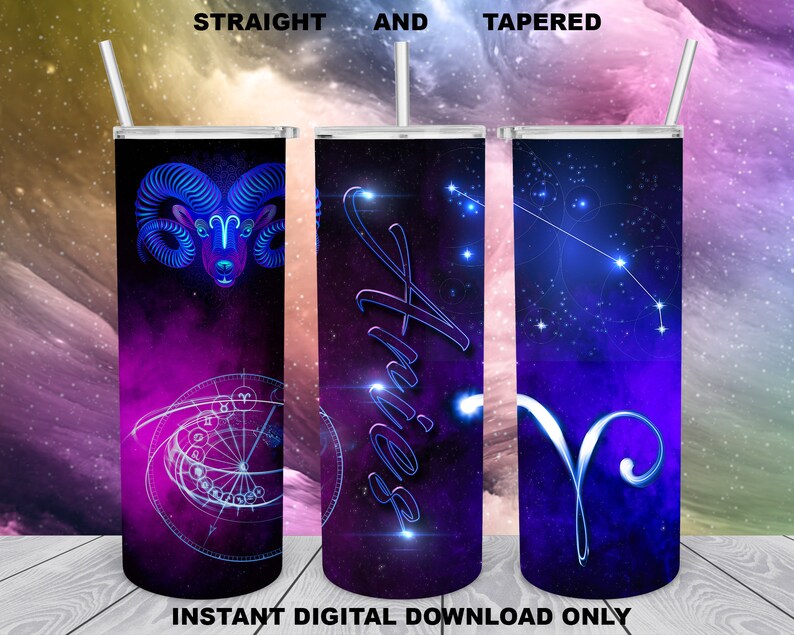 20oz magere beker, sublimatieontwerp, ram sterrenbeeldontwerp voor recht/taps toelopend png-bestand, digitale download afbeelding 1