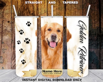 Golden Retriever, 20oz Skinny Tumbler, Sublimation Designs for Straight/Tapered, PNG File, Digital Download, 300 DPI