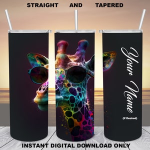 Abstract Giraffe With Sunglasses, 20oz Skinny Tumbler, Sublimation Design for Straight/Tapered, PNG File, Digital Download, 300 DPI