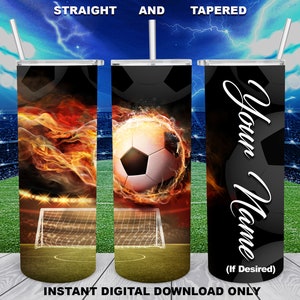 Ballon de football en flammes, 20oz Skinny Tumbler, Conceptions de sublimation pour droit / conique, Fichier PNG, Téléchargement numérique, 300 DPI