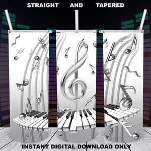 Piano, Music Notes, 20oz Skinny Tumbler, Sublimation Design for Straight/Tapered, PNG File, Digital Download, 300 DPI