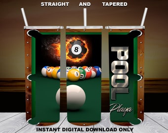 Pool Table Tumbler Sublimation Design: Straight/Tapered 20oz (Digital Download)