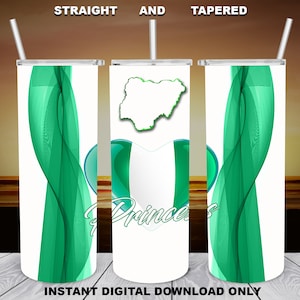 20 Unzen Skinny Tumbler Nigerian Princess mit Flagge im Herz Sublimationsdesign für Straight / Tapered PNG-Datei, Digital Download 300 DPI