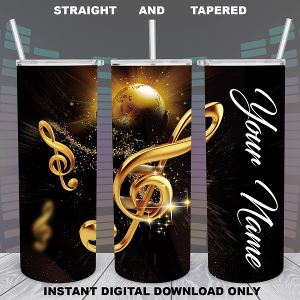 Gold Music Clefs, 20oz Skinny Tumbler, Sublimation Design for Straight/Tapered, PNG File, Digital Download ONLY, 300 DPI