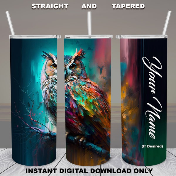 Abstract Owl Painting, 20oz Skinny Tumbler, Sublimation Design for Straight/Tapered, PNG File, Digital Download, 300 DPI