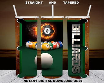 Billiards, 20oz Skinny Tumbler, Sublimation Design for Straight/Tapered, PNG File, Digital Download, 300 DPI