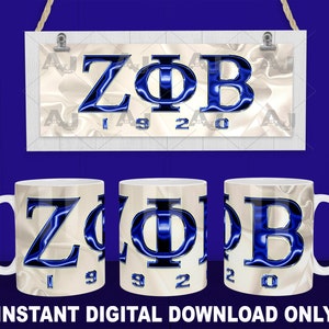 Zeta Phi Beta, Blue and White (2 versions) 11oz, 12oz and 15oz Mug Sublimation Designs, PNG Files, Full Wrap For Mug, 300 DPI